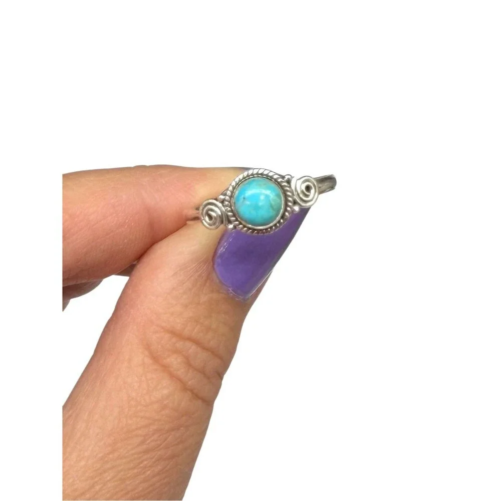 Kingman Turquoise Ring Size 10.5 Solid 925 Sterling Silver Dainty